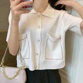 Short Sleeve Double Pockets Knitted Shirts